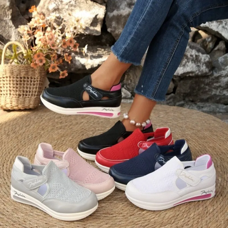 Velcro Hook Loop - Sepatu Sneakers Wanita Platform Slip On,