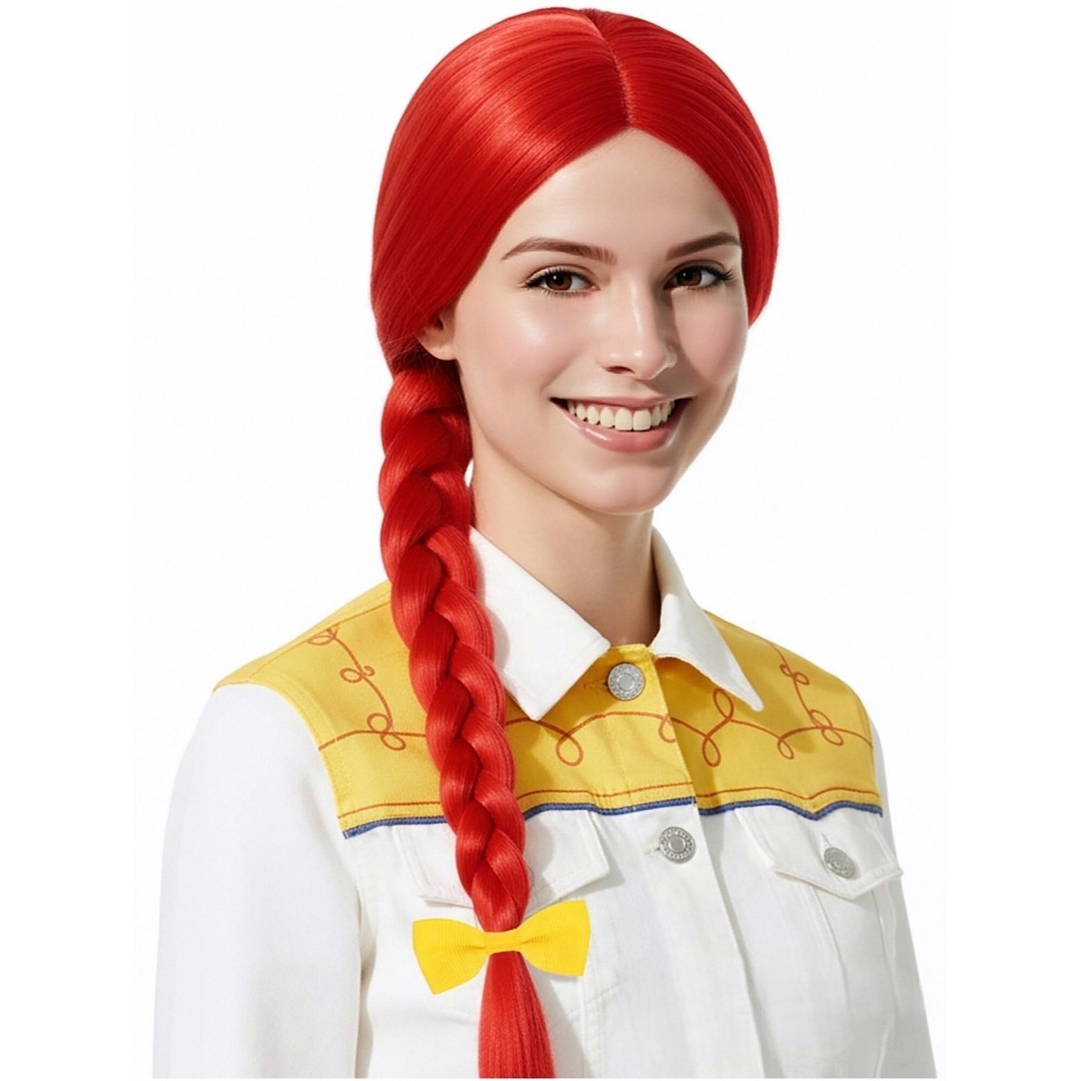 Cosplay Prop Bow - Wig Lurus Panjang 61cm Merah Terang