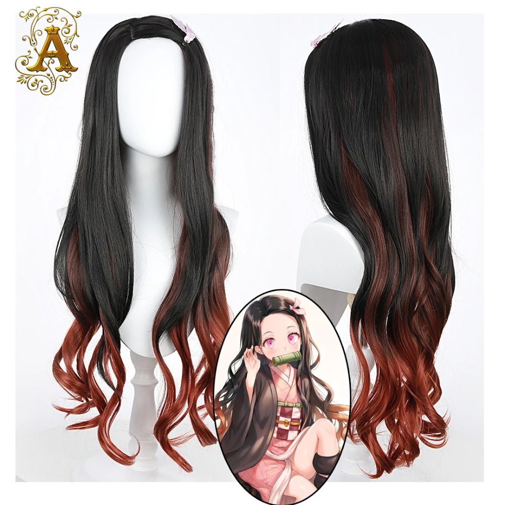 Wig Fiber Net - Wig Cosplay Anime Nezuko Rambut Keriting