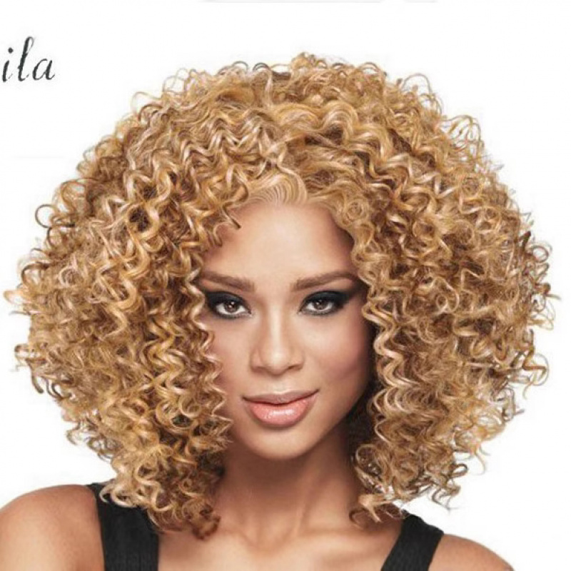 Wig afro pendek keriting Eropa - Wig Fiber Net ulasan dan harga