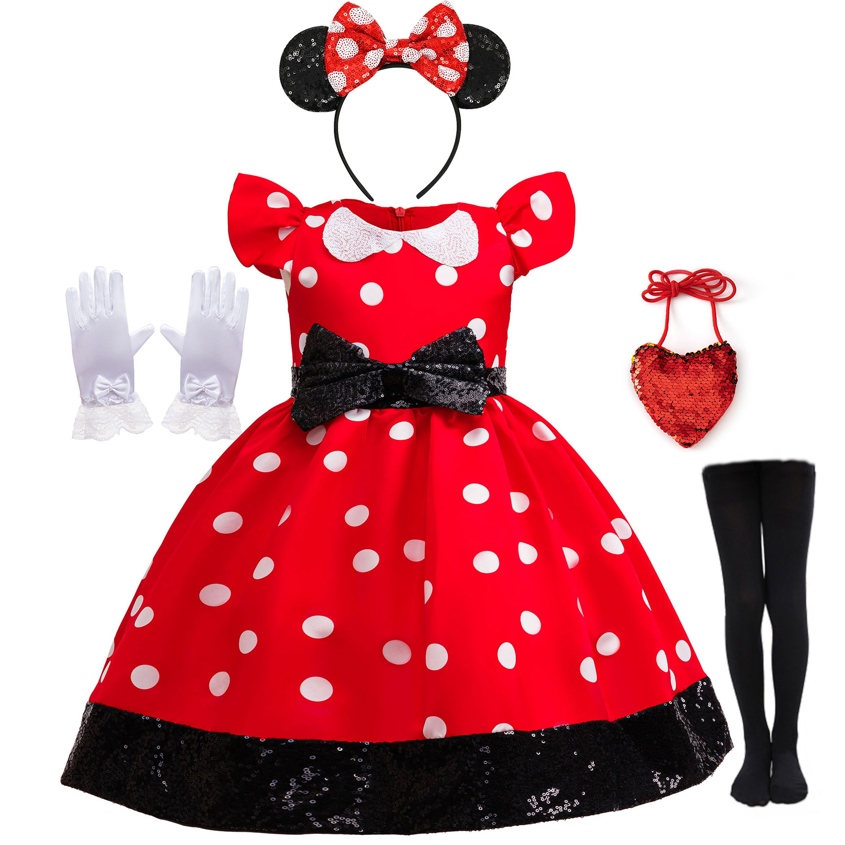 Gaun Putri Polkadot Merah Puti - Cosplay Prop Bow ulasan dan harga