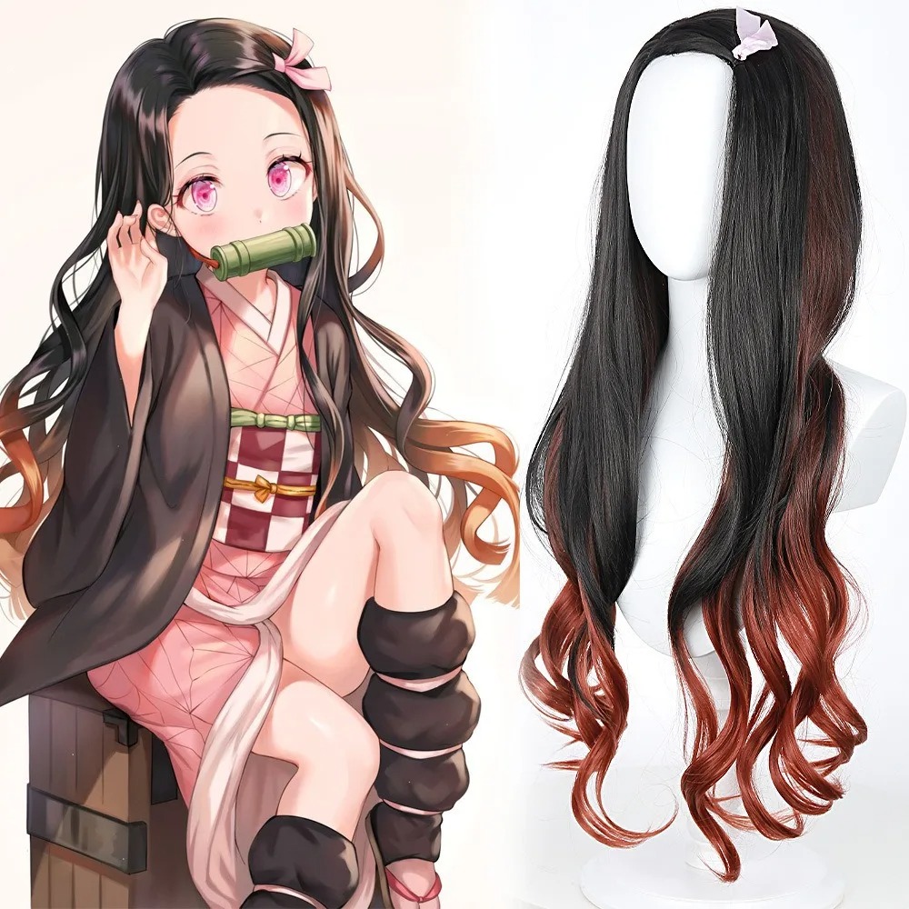 Wig Cosplay Anime Nezuko Rambu - Wig Fiber Net ulasan dan harga